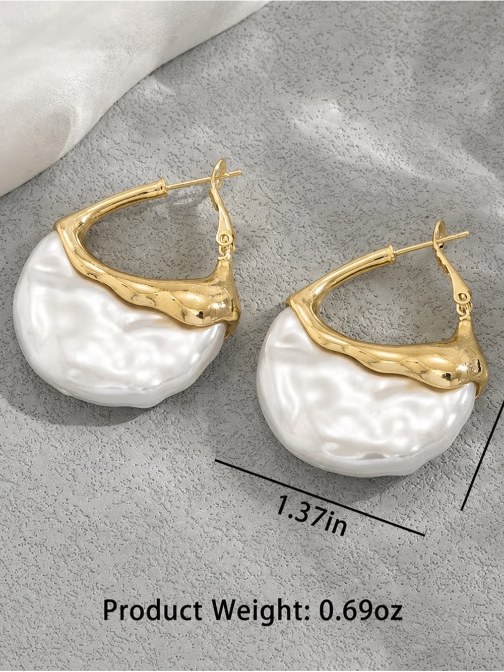 Anthropologie Gold Tone Pearlescent Hoop Earrings Statement Bridal Jewelry NWOT - Picture 4 of 5